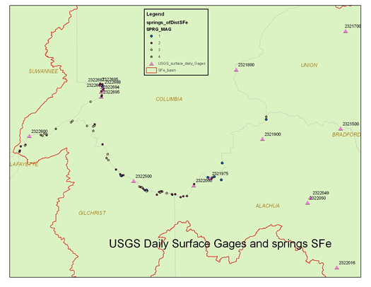 USGS Daily Surface Gages and springs SFe