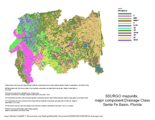 SSURGO mapunits, major component Drainage Class Santa Fe Basin, FL