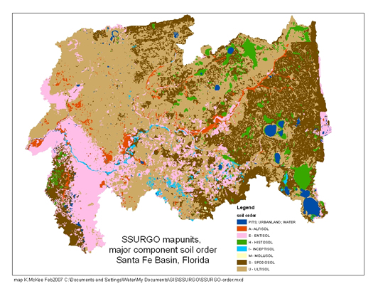 SSURGO mapunits, major component soil order Santa Fe Basin, FL